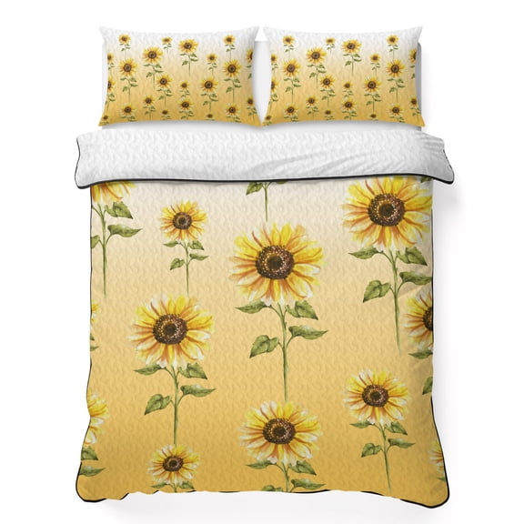 Full Quilt Set 78''x90'', Sunflower Fall Lightweight Summer Bedspread Coverlet Set with 2 Pillow Shams, Thanksgiving Floral Autumn Pastoral Breathable All Season Quilt Bedding for Bedroom/Guest Room