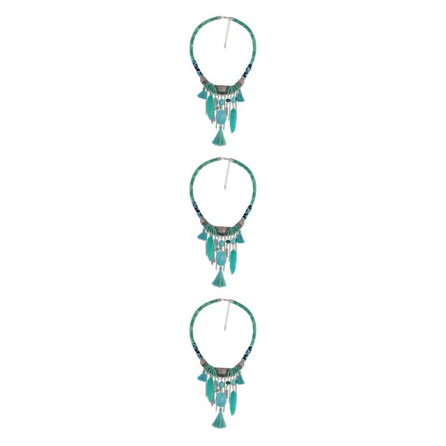 maskred Collier Ras du Cou à Pompons Turquoise Exquis Bohème Vert 45+8cm 3Ensemble