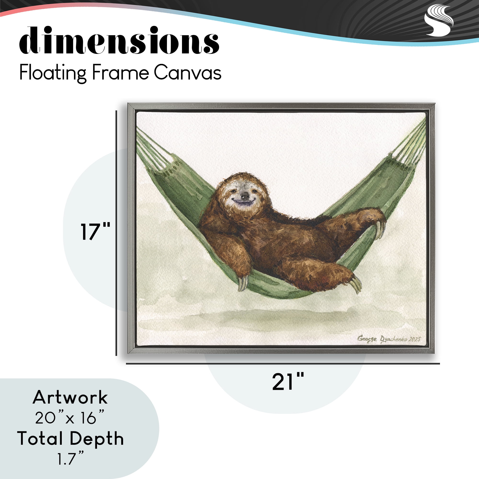 Stupell Industries Sloth On The Hammock Gray Framed Floater Canvas Wall Art, design by George Dyachenko