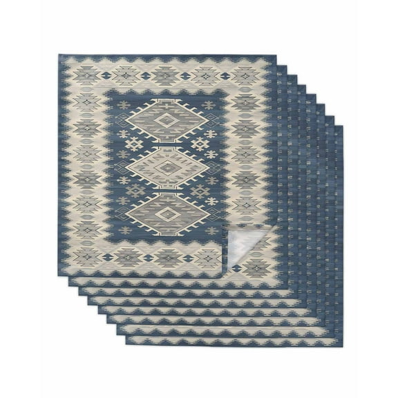 nqOlkjepod Blue Gray Southwest Cloth Napkins Set of 8 Reusable Dinner Napkins, Modern Geometric Ethnic Cocktail Napkin Washable Table Napkins for Wedding/Holiday Party/Baby Shower 20"x20"