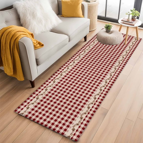Western Texas Star Retro 2'x6' Runner Rugs for Hallway Kitchen Bedside Non Slip Washable, Country Vintage Red Beige Plaid Entryway Rug Runners with Rubber Backing, Long Carpet Runner for Laundry Room