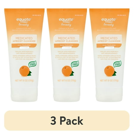 (3 pack) Equate Apricot Cleanser with 2% Salicylic Acid for Acne Care, 6 oz, Compare to St. Ives® Blemish Control Apricot Scrub