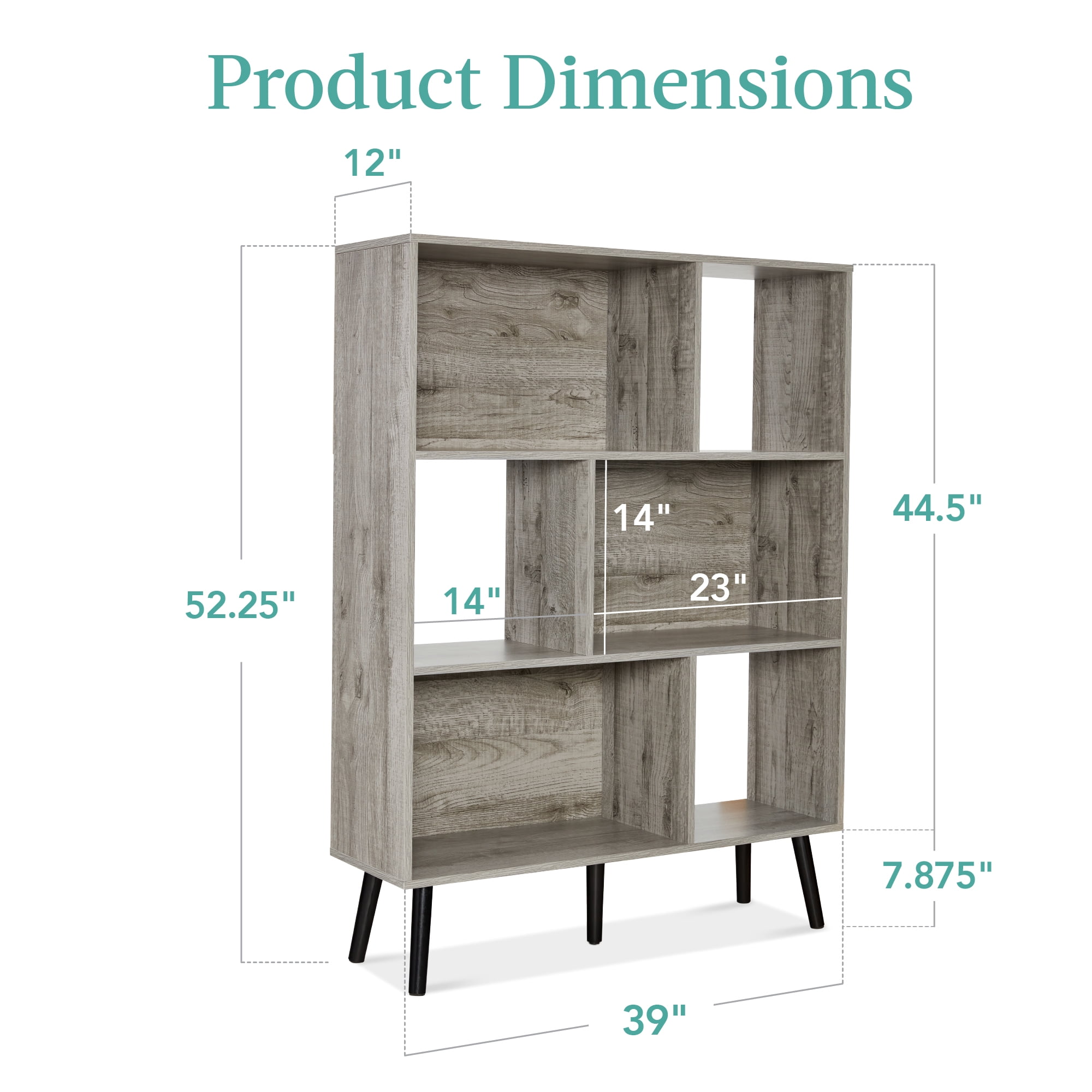 Best Choice Products 3-Tier Mid-Century Modern Wooden Bookcase w/ Removable Back Panels, Offset Pine Legs - Gray