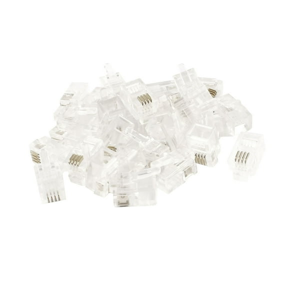 Unique Bargains 30Pcs 4P4C RJ9 Jack Telephone Cable Cord Connectors Adapters Clear