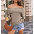 thumbnail image 6 of SOMER Off the Shoulder Sweater Knit Pullover Tops Sweaters for Women Long Sleeve Off The Shoulder Tops Casual Loose Winter Sweaters Apricot, 6 of 6