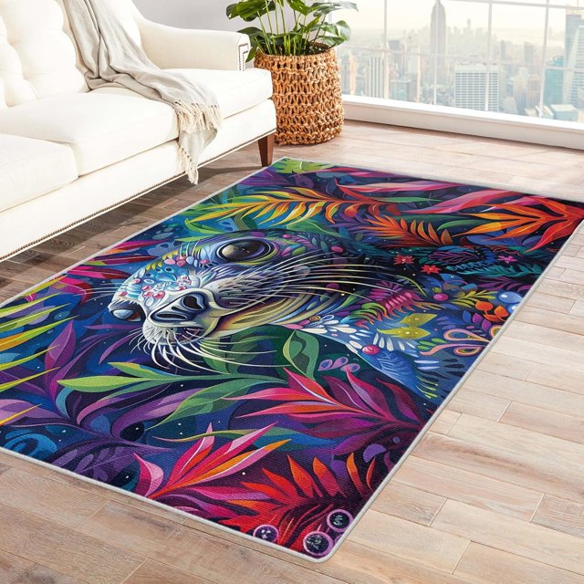 3x5 Area Rug Seal Rugs, Colorful Carpet for Living Room Bedroom Animal Patterned Indoor Home Decor, Non Slip Soft & Low Pile Small Washable Rug ZJ&668