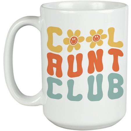 

Cool Aunt Club Group Name for Aunties Groovy Retro Wavy Text Merch Gift White 15oz Ceramic Mug
