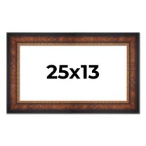 25x13 Frame Brown Walnut Gold Ornate Trim Solid Wood Plein Air Picture Frame | 3 Inch Moulding