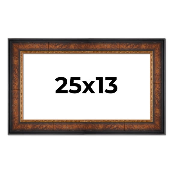 25x13 Frame Brown Walnut Gold Ornate Trim Solid Wood Plein Air Picture Frame | 3 Inch Moulding