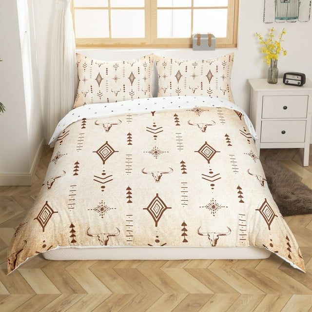 Erosebridal Boho Aztec Duvet Cover Toddler, Retro Geometry Stripe Bedding Sets Toddler Size, Sheep Skeleton Decor, Reversible