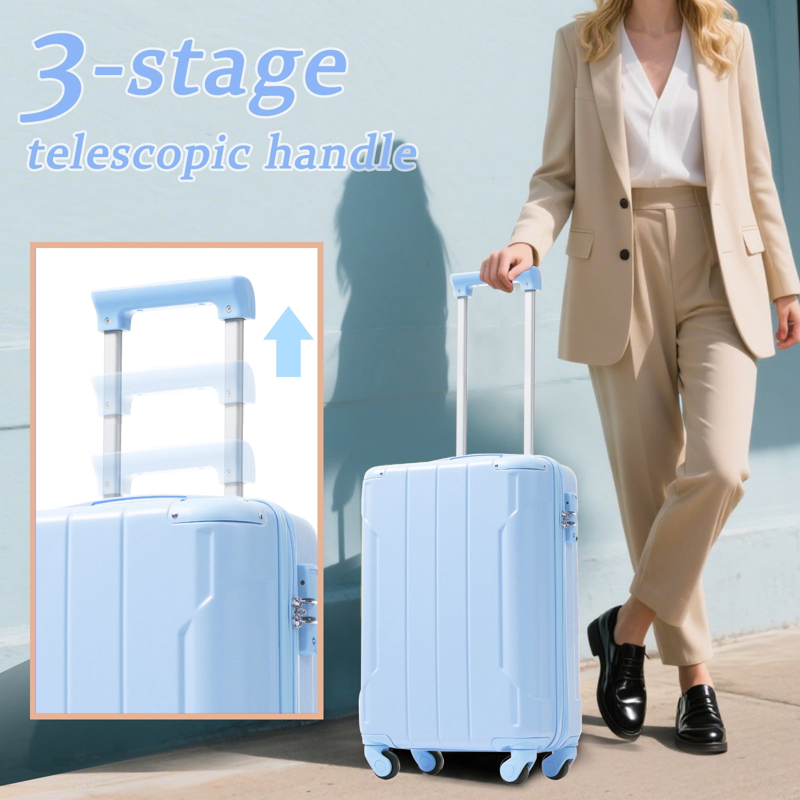 EUROCO 20" Hardshell Carry-On Luggage, ABS Lightweight Durable Suitcase with TSA Lock and Double Spinner Wheels for Travel,Sky Blue
