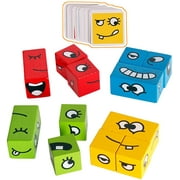 Wooden Expressions Matching Block Puzzles Building Cubes Toy Educational Montessori Toys for Kids Ages 3 Years and Up,Face-Changing Cube Building Blocks
