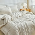 thumbnail image 3 of Striped Duvet Cover Set Beige Khaki Tufted Textured Bedding Queen Size, 3 of 7