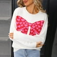 thumbnail image 7 of Cute Heart Sweaters for Women Long Sleeve Valentines Day Sweater Crew Neck Casual Ribbed Knit Pullover Top White, L, 7 of 7