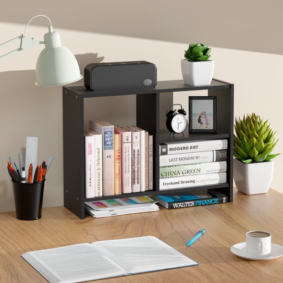 JMD Desks Shelf Organizer , Wooden Display Bookcase,Two-Tier Shelf,Black