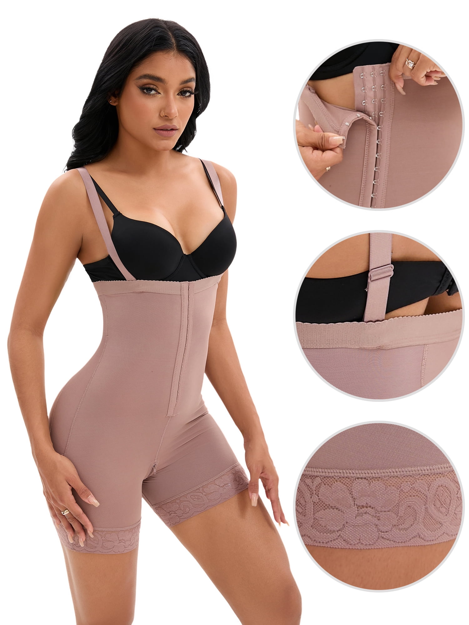 DARING DIVA Women's Cami Front Hook Thigh Slimmers Shapewear Bodysuits Dark Purple S