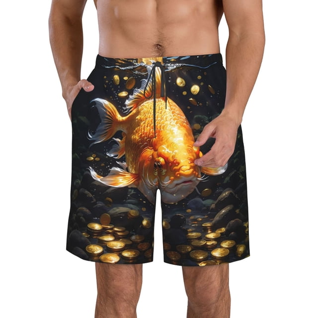 Fotbe Golden Koi And Treasure Trajes de Baño Estampados para Hombre, Shorts de Verano de Secado Rápido, Ropa de Playa, Bañadores-X-Large