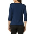 thumbnail image 3 of INSPIRE CHIC Haut à Carreaux Pied-de-Poule pour Femme Manches 3/4 Encolure Bateau Extensible Blouse de Bureau m Bleu Royal, 3 of 6