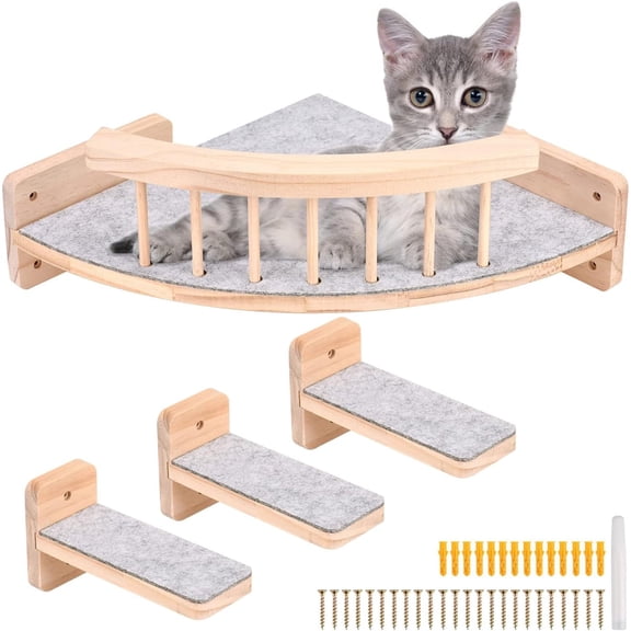 Cat Wall Shelves with 3 Non-Slips Steps, Space-Saving Mounted Cats Walls Furniture & Shelf for Climbing (Natural)
