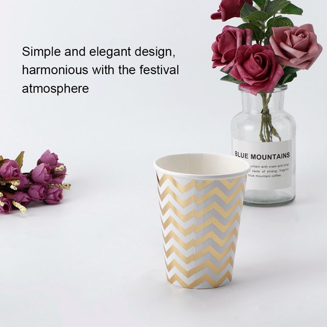 Paper Cups, Paper Coffee Cups Exquisite Workmanship Drinking Paper Cup For Water Coolers For Party 8Pcs 270ml Double Layer Gold Stamping Wave