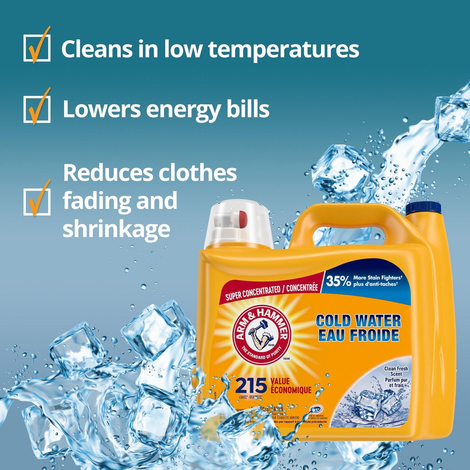 Arm & Hammer Cold Water Clean Fresh Scent Liquid Laundry Detergent, 215 Loads, 6.36 L