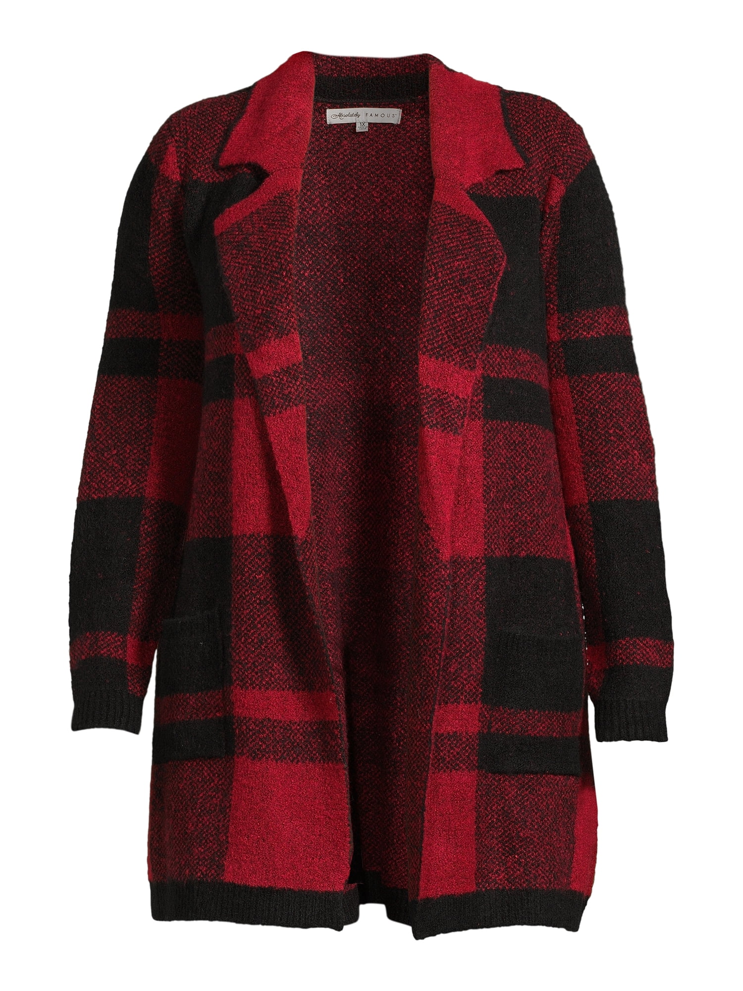 Absolutely Famous Women's Plus Size Notch Collar Plaid Coatigan
