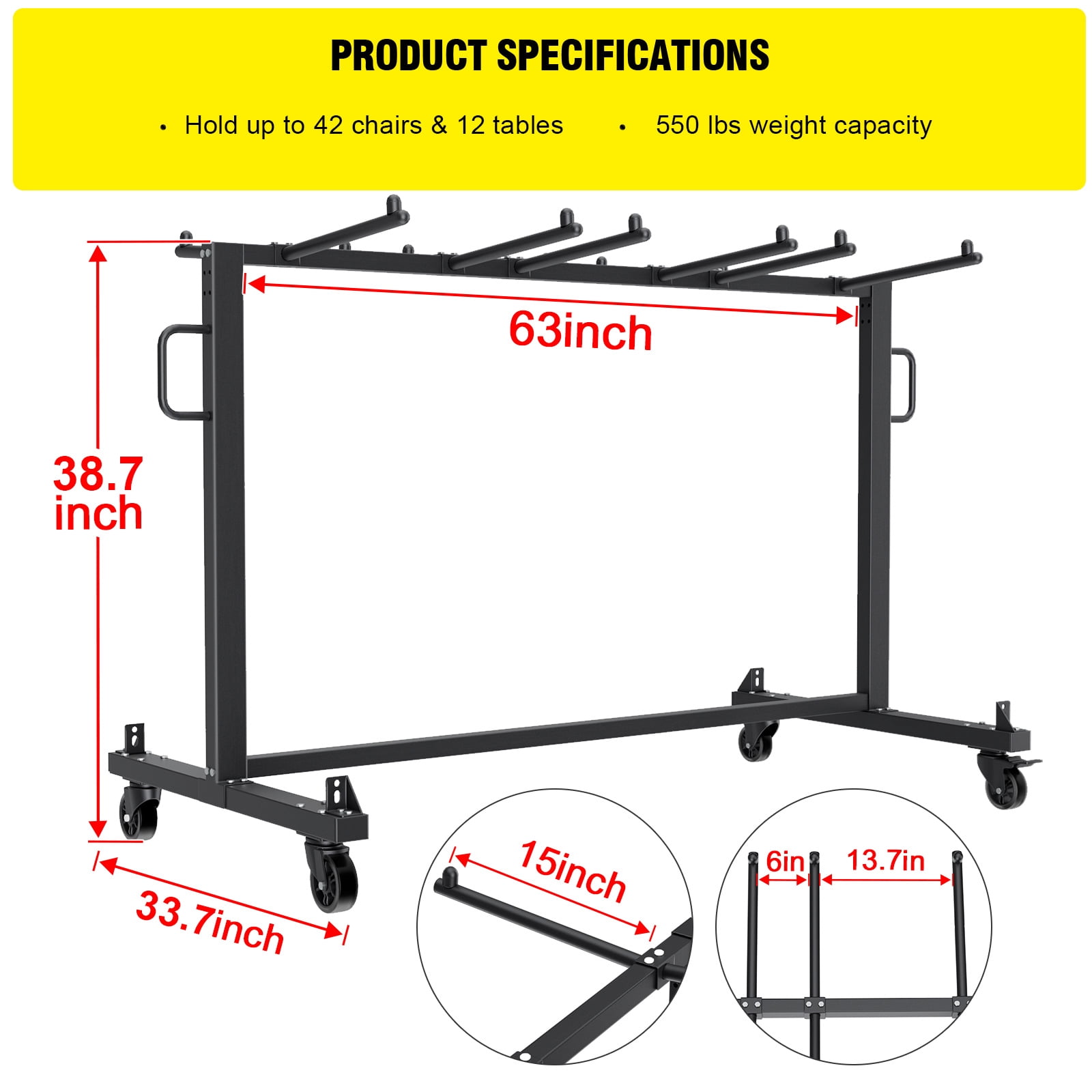 DWALE Black Carbon Steel 63"x33.7"x38.7” Dollies