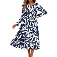 thumbnail image 7 of HAPIMO Round Neck Floral Print Pleated Dress Women Casual Dress for Daily Wear Navy M, 7 of 7