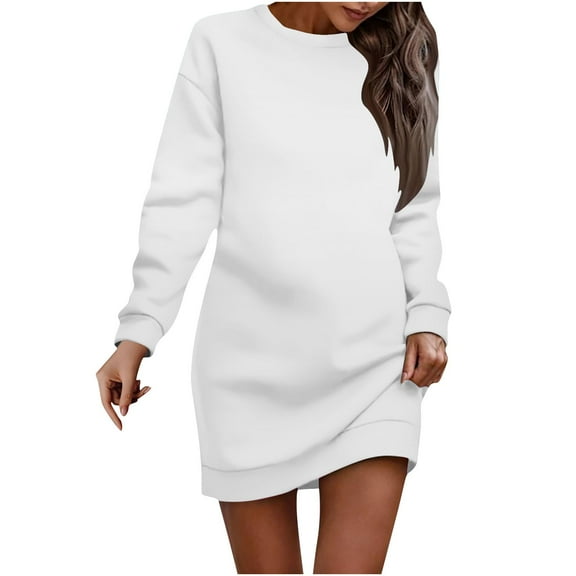 WJHWSX Womens Dresses,Dresses for Women,Womens Fall Dresses,Long Sleeve,Crew Neck,Soft,Solid,XL(US:10)