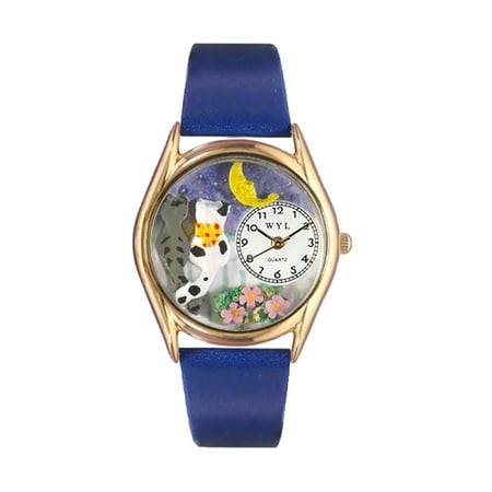 Whimsical Cats Night Out Royal Blue Leather And Goldtone Watch