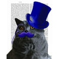 thumbnail image 2 of Fab Funky 12x14 White Modern Wood Framed Museum Art Print Titled - Grey Cat With Blue Top Hat and Blue Moustache, 2 of 4
