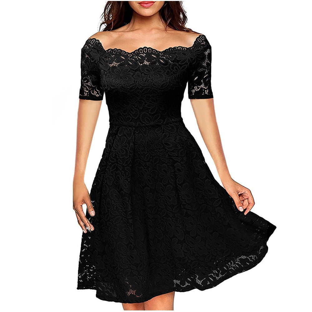 Women's Floral Lace Prom Bridesmaid Dresses Wedding Guest Dress Short Sleeve ALine Cocktail