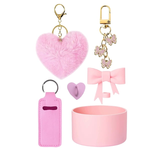 Colgante Bola De Pelo, Juego De Tazas De Silicona, Lazo, Pajita, Pareja De Peluches, Llavero Con Forma De Corazón.