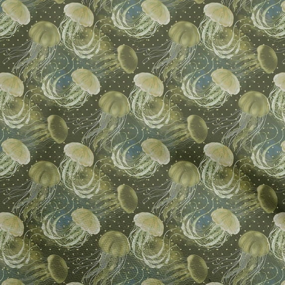 oneOone Silk Tabby Forest Green Fabric Ocean Jelly Fish Sewing Fabric By The Yard Printed Diy Clothing Sewing Supplies 42 Inch Wide