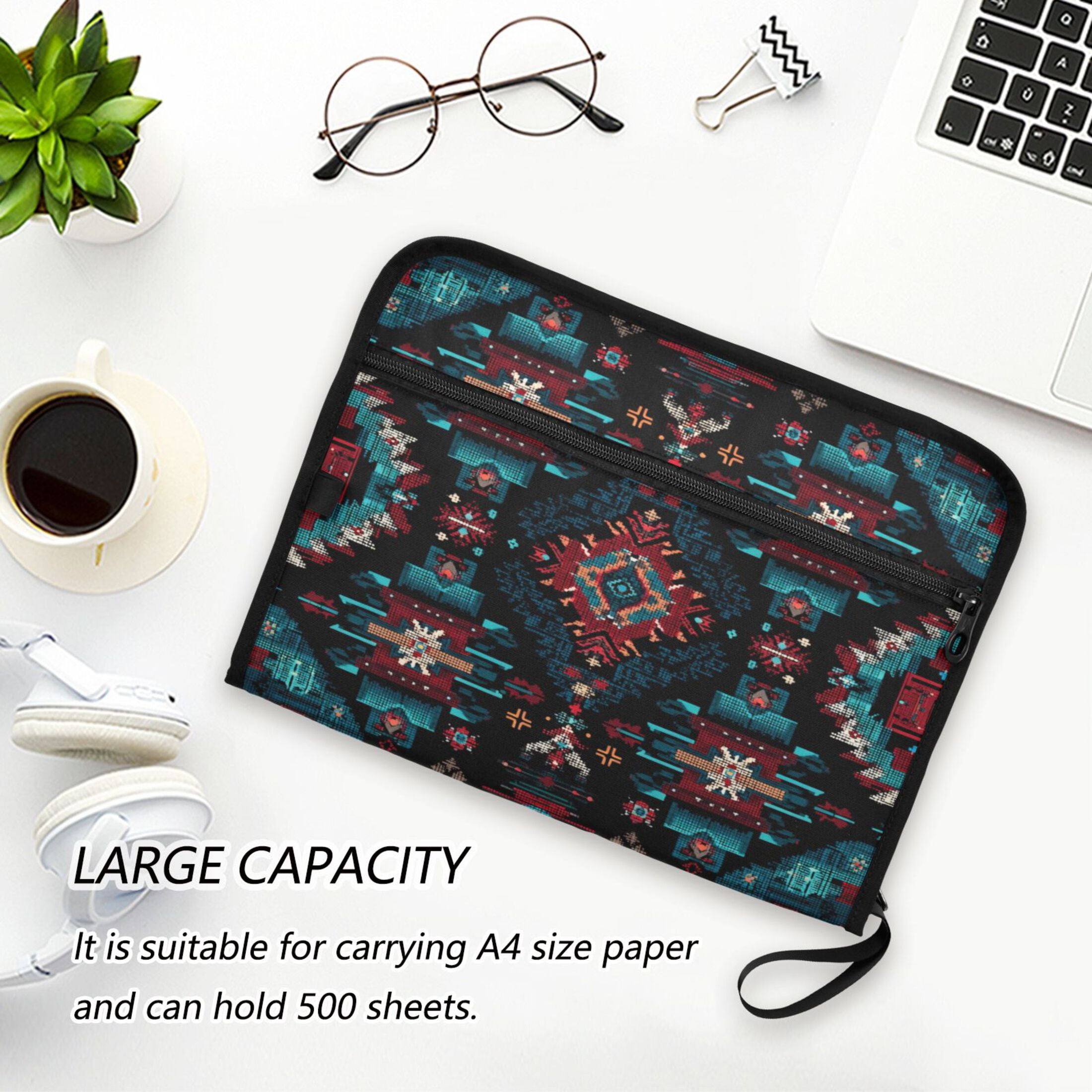 Accordion File Organizer with Zip Closure 13 Pockets Expanding File Folder Letter A4 Paper Document Organizer for Home Office Vibrant Colors Pattern