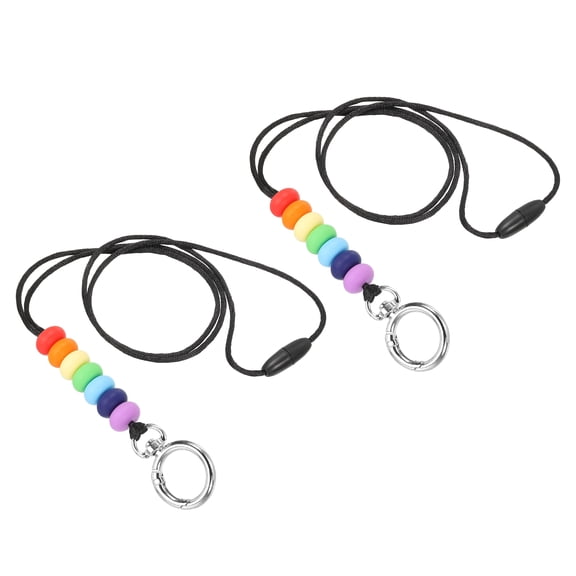 Uxcell Silicone Beaded Lanyards Badge Lanyards Keychains Holder Rainbow Color 2 Pack
