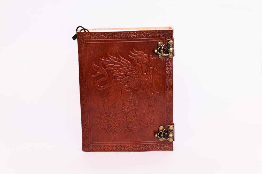 Handmade Dragon Embossed Leather Journal With Brass Lock