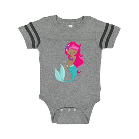 

Inktastic African American Mermaid Pink Hair Sea Star Gift Baby Girl Bodysuit
