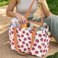 thumbnail image 2 of Pzuqiu Strawberry Print Women's Quilted Tote Bag, Large Capacity Lightweight Orange Puffer Shoulder Handbag with Pockets for Work Shopping Travel College Everyday Use, 2 of 7