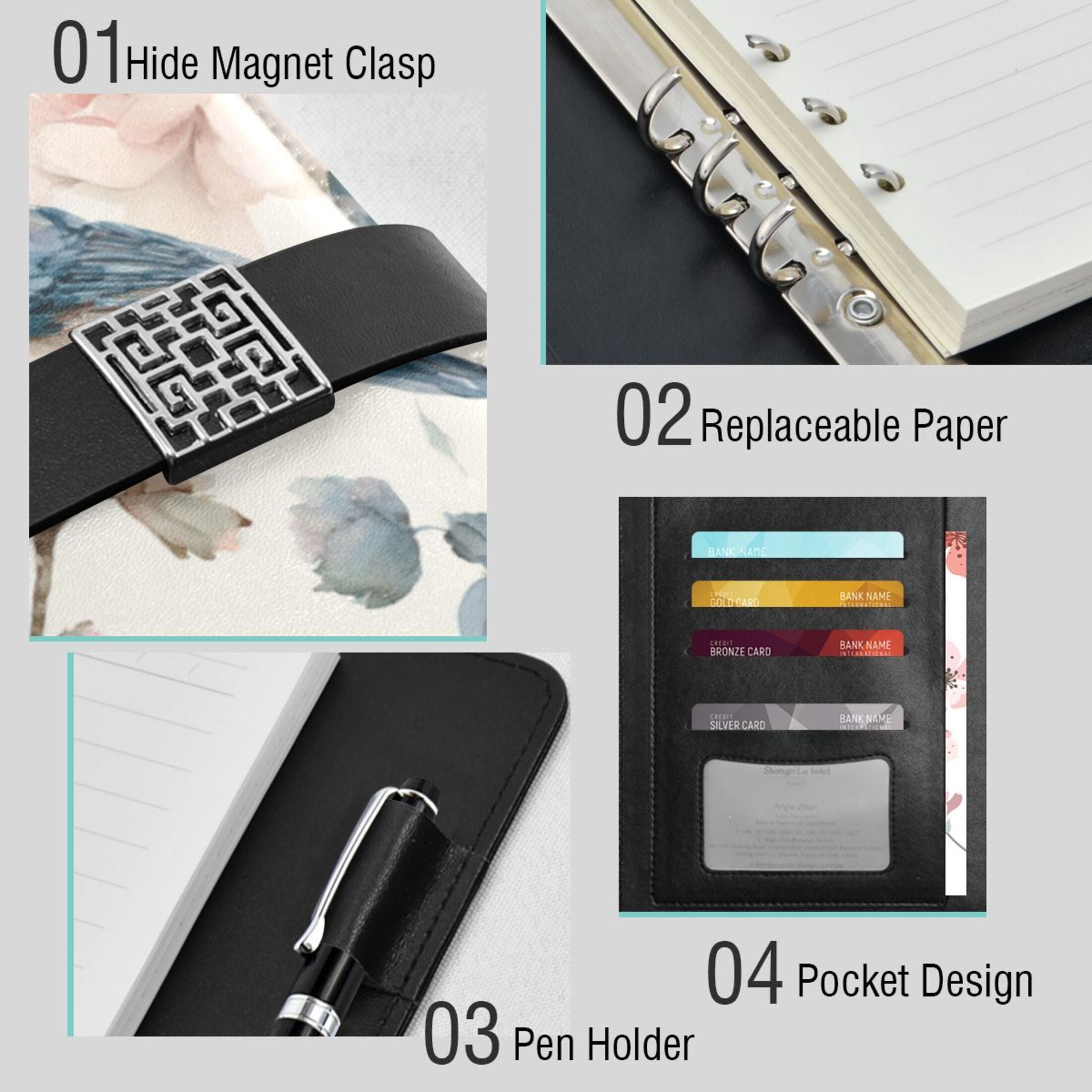 Leather Planner Leather Notebook Notebook Journal Binder Design Pen Pocket Design Convenient for Storage Beautiful Blue Birds