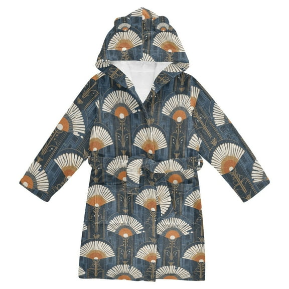 FORMRS Niños Bathrobe Unisex Hooded Robe Soft Plush Pajamas Sleepwear, Size 2-3T, Orange Elegant Geometric