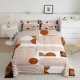 thumbnail image 2 of Castle Fairy Vintage Linear Arch Pattern Full Size Comforter Sets 3-Piece,Mid Century Retro Aesthetics Bedding Comforter Set,Cream Coffee Brown,Reversible,1 Comforter and 2 Pillowcases, 2 of 6
