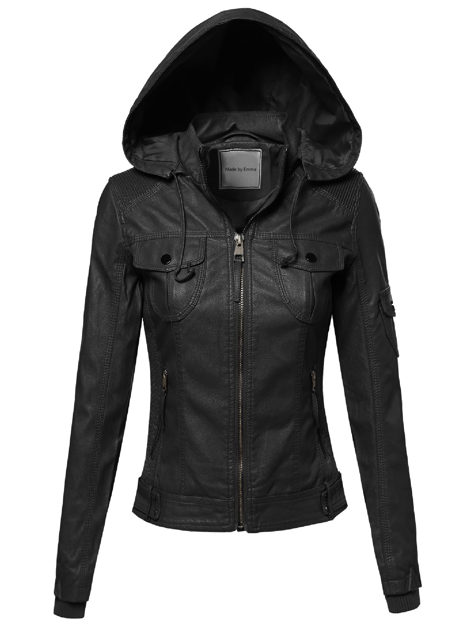Fashionoutfit Women S Faux Leather Jacket With Detachable Hood