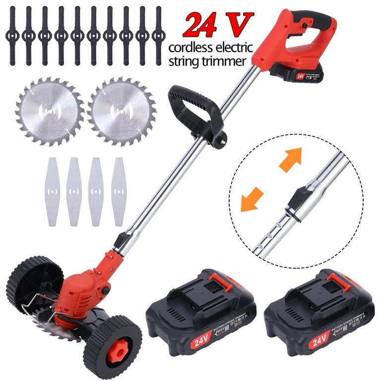 Cordless Weed Wacker String Trimmer, Electric Weed Eater Brush Cutter with  3 Types Blades, Adjustable Height Grass Trimmer/Edger for Garden and Yard