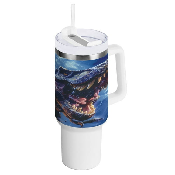 40 oz Tumbler with Handle and Straw Lid Fierce Dinosaurs in Thunderstorm Insulated Vacuum Water Bottle Stainless Steel Travel Cup