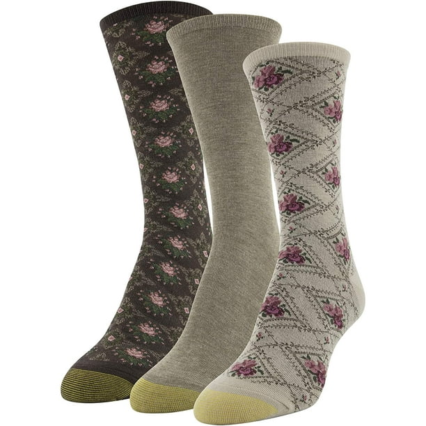 Gold Toe womens Diamond Floral Dress Crew Socks, 3 Pairs