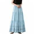 thumbnail image 3 of PBFRDSJ Boho Maxi Skirt for Women Eyelet Embroidery Elastic High Waist A-Line Summer Casual Beach Long Skirt Ruffle Tiered Skater, 3 of 6