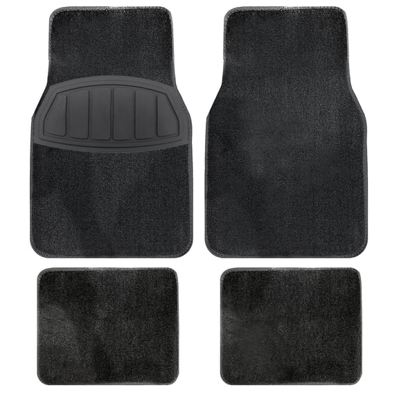 Rally 4-Piece Tufted Black Carpet Floor Mat Set – Universal Fit Heavy Duty Stain-Resistant Car, SUV & Truck Mats