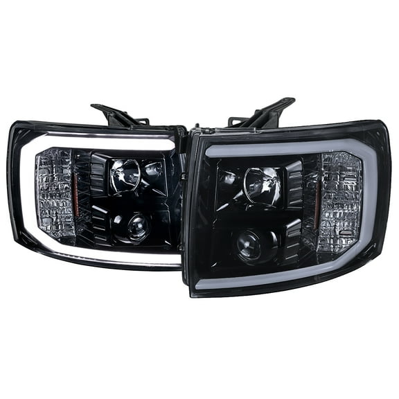 LED C-Bar Projector Headlights (Black Housing/Smoke Lens) Made for and Compatible with 2007-2013 Chevrolet Silverado 1500/ 2007-2014 Silverado 2500HD 3500HD