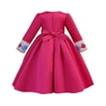 thumbnail image 6 of Wuxian Child Girls Long Sleeve Dresses Traditional Flower Plaid Graphic Embroider Round Neck High Waist Pleated A-Line Long Dress Party Birthday Breathable Cozy Dailywear,Hot Pink,4-5 Years, 6 of 9